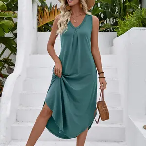 Women's Tank Dress V-Neck Side Slit Pockets Midi Length Vacation & Daily Dress Springfresh