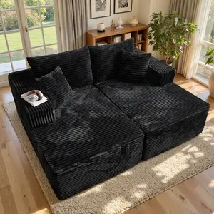 【2 Packages Shipping】XIZZI 75" Oversized Boneless Double Chaise Lounge Sofa, Modern Compressed Plush Corduroy Upholstered Sectional Cloud Couch Sleeper Couch Bed, Lovesac Deep Seat, Comfy Lazy Chair for Living Room