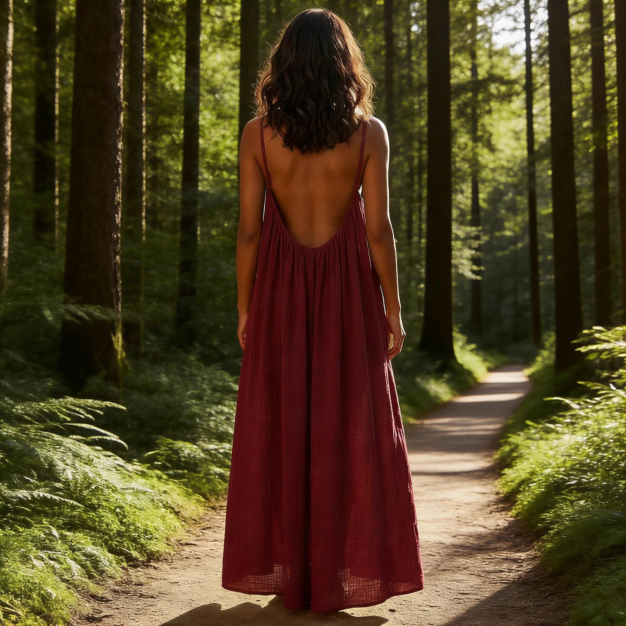 New Women'S Camisole Backless Loose Long Home Wear Dress | Beach Skirt Swimsuit, V-neck, Medium Stretch Fabric, Straight Hem, Elegant Style for Spring/Summer