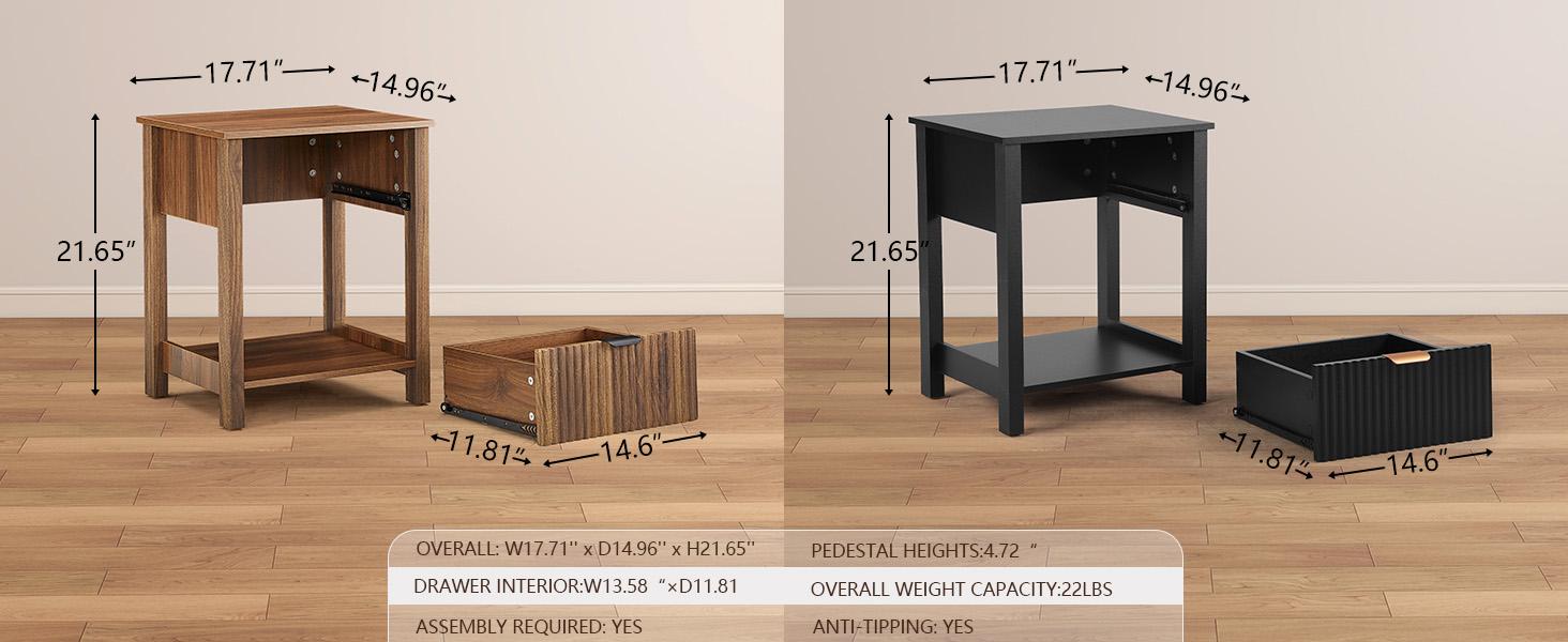 Giratree 2 Pcs Nightstand, Side Table with Drawer Modern End Table with Storage Accent Bedside Farmhouse Tables Accent Table for Living Room, Bedroom and Small Space