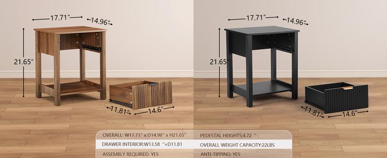 Giratree 2 Pcs Nightstand, Side Table with Drawer Modern End Table with Storage Accent Bedside Farmhouse Tables Accent Table for Living Room, Bedroom and Small Space