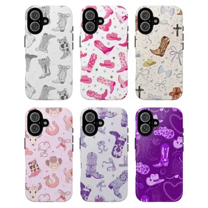 Western Cowboy Phone Case, White Pink Beige Purple Boots Hats Skulls Horseshoes Stars Dice Retro Cowgirl Aesthetic Gift Fashion Vibes, iPhone 17 16 15 14 13 12 Pro Max Plus X