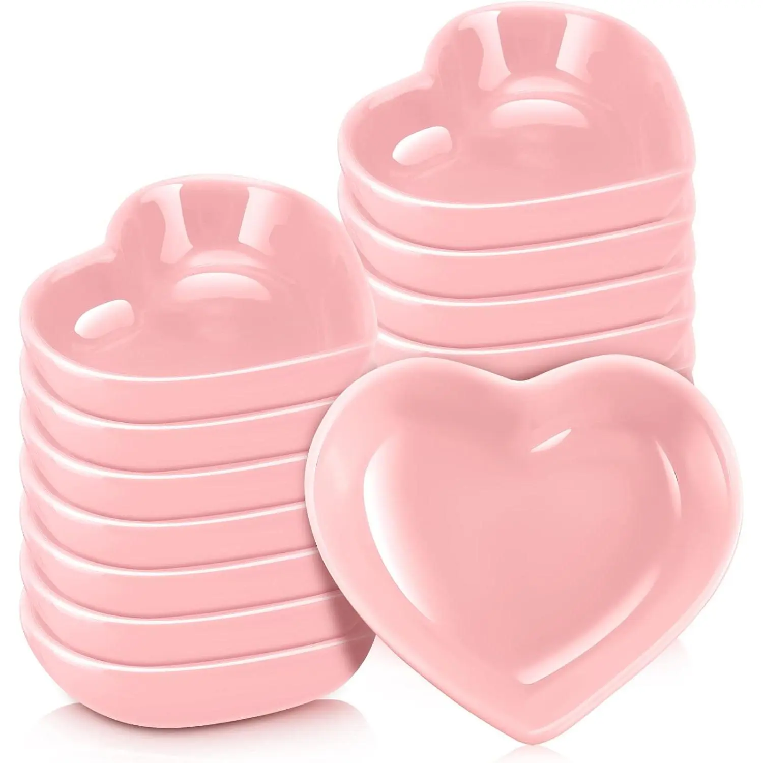 12 count Heart Shaped  Ceramic Dishes Valentine's Day Plates Multipurpose Salad Appetizer Plates Cooking Gift for Candy Sauce Sushi Dipping Serving Wedding Anniversary (Pink)