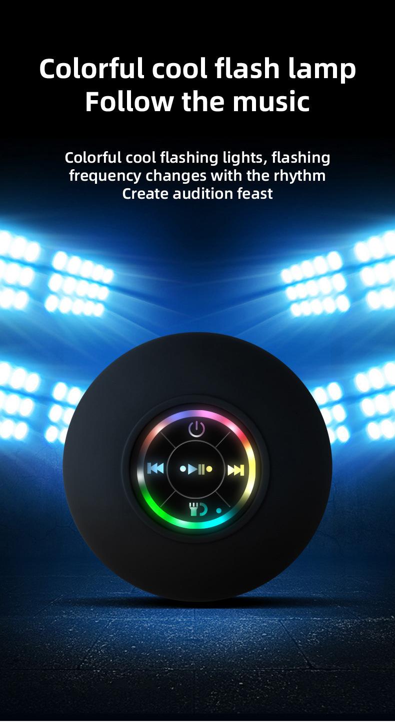 Waterproof Speaker Portable Suction Cup with LED Lights Rechargeable Bluetooth-compatible for Home Bathroom Outdoor Shower Black Wireless Speaker，hands-free