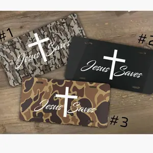 Jesus Save Camouflage And Black License Plate, Christian Cross Car Tag, Faith Based Auto Decor, Camo Religious Car Accessory Gift