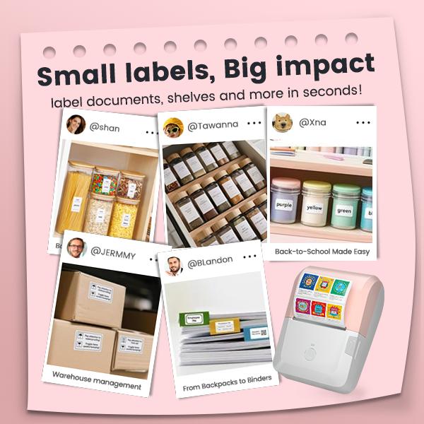 Mini Label Sticker Printer, 2 Inch Barcode Portable Printer, Thermal Label Printer For Address, Clothing, Warehouse, Mailing, Flower Shop, Compatible With Phone & Laptop(Pink), Portable Inkless Label Makers