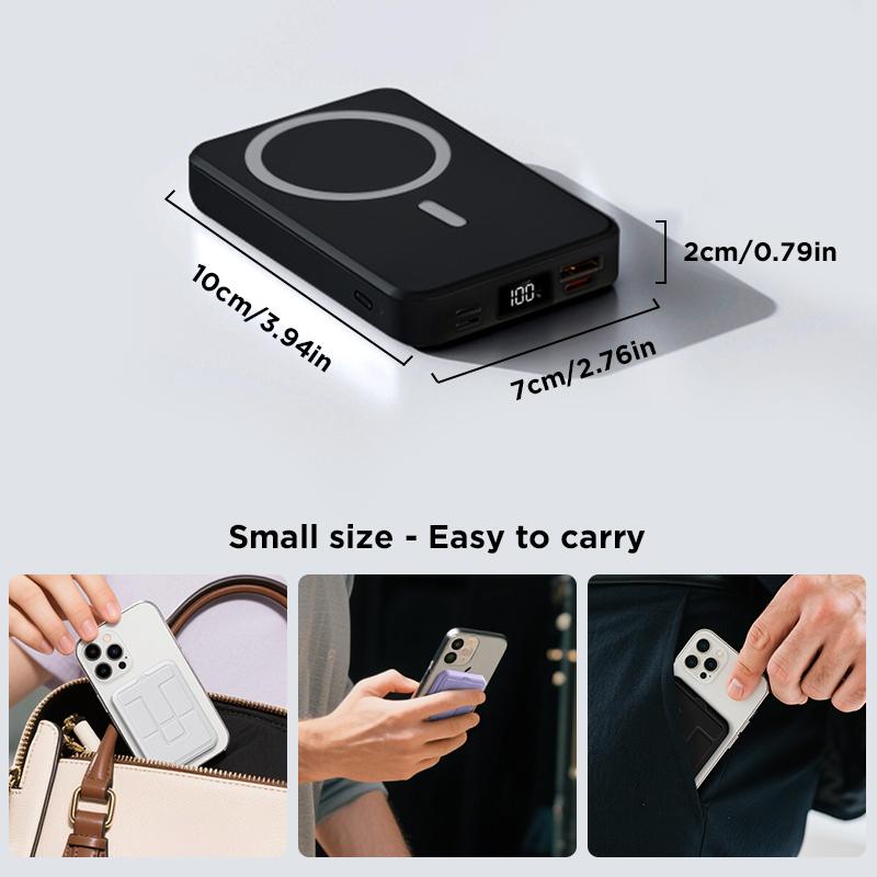 10000mAh Magnetic Portable Charger with Foldable Stand, Compact Silicone Black Fast Wireless Charging Power Bank for Mobile Devices, USB-C & USB-A Cables, LED Display Compatible with iPhone17/16/15/14/13/12/Pro/Pro Max Series, Multifunctional High Power 10000mAh Magnetic Portable Charger with Foldable Stand, Compact Silicone Black Fast Wireless Charging Power Bank for Mobile Devices, USB-C & USB-A Cables, LED Display Compatible with iPhone17/16/15/14/13/12/Pro/Pro Max Series, Multifunctional High Power
