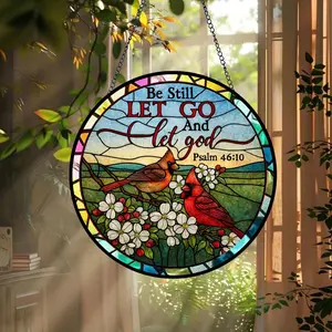 Jesus With Cardinals Suncatcher Christian Memorial Window Hanging Religious Decoration