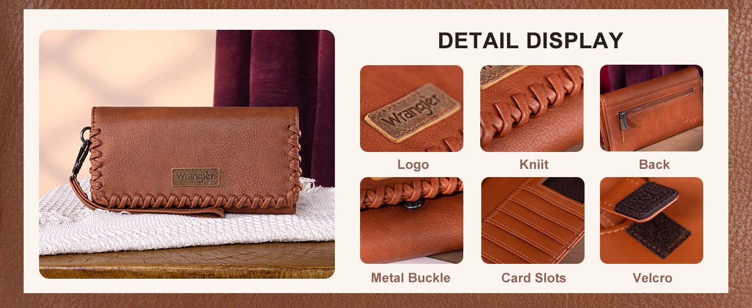 Wrangler RFID Blocking Whipstitch Wristlet Wallet for Women - Solid Color Casual Style with 6 Card Slots & 2 Main Pockets - Durable PU Leather Clutch TikTokShopJumpstartSale