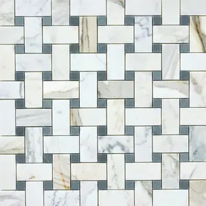 Calacatta Gold & Gray Large Basketweave 12x12 Polished/Honed Marble Mosaic Tile