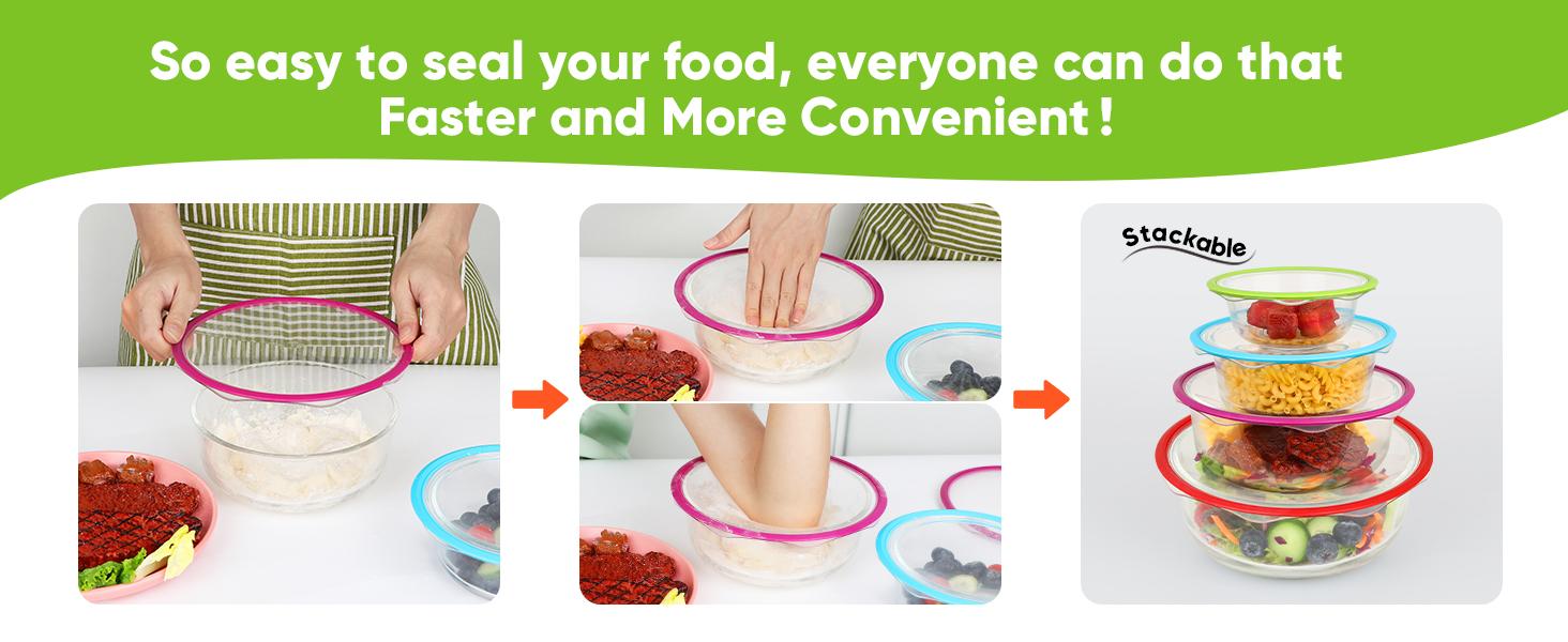 CuLiDing Silicone Stretch Bowl Lids - Reusable Stretch Silicone Lids for Food Storage, for Round and Rectangular Containers, 4.6-7.8 Inch Salad Kitchen Utensils