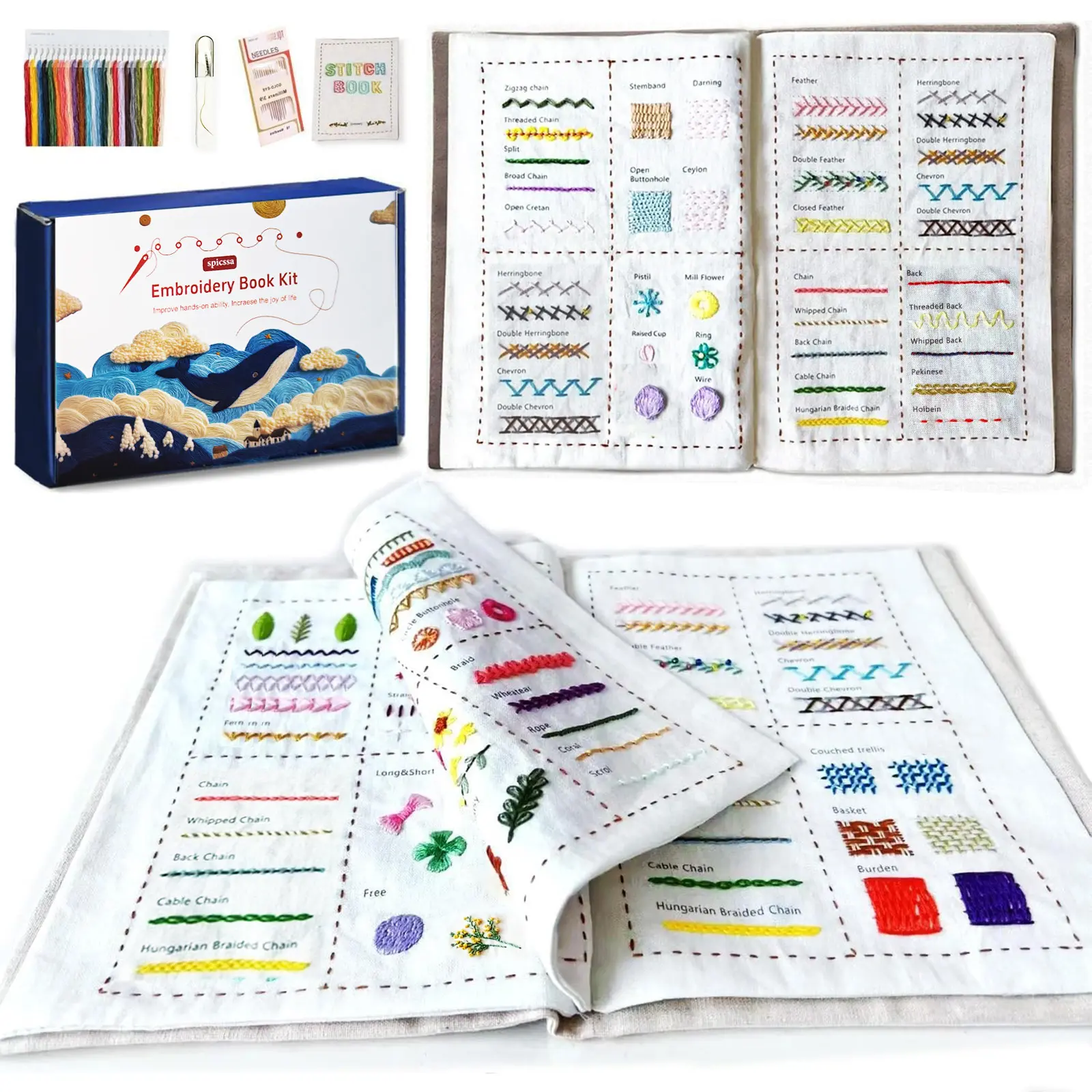 KYLVO Beginner DIY Embroidery Book Kit - Complete Adult Hand Needlework Set with Linen Fabric, Hoop, Thread, Learn-with-Confidence Guides & Video Tutorials, Flip-Through Keepsake, Thoughtful Gift That Inspires Conversation & Builds Basic Stitch Skills, Ad