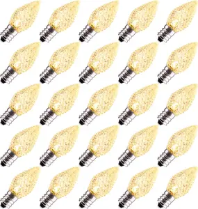 Brightown 25 Pack C7 LED Replacement Christmas Light Bulb E12 Candelabra Base Dimmable Warm White Shatterproof Commercial Grade Holiday Bulbs