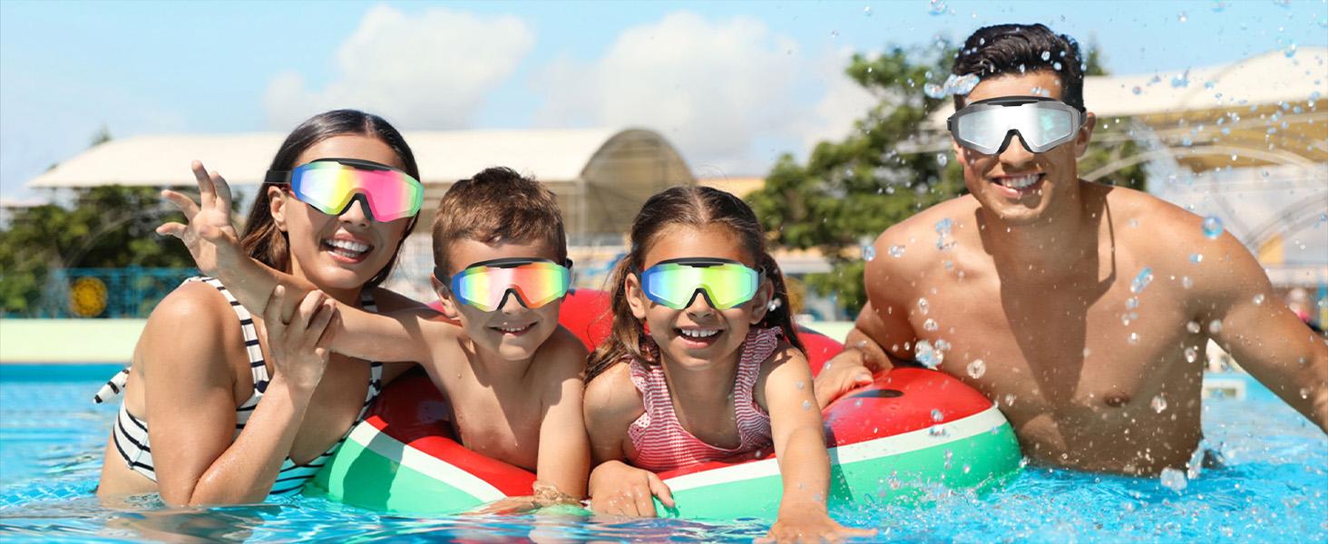 Viyawise Swim Goggles for Adults & Kids - Anti-Fog Full-Coverage, 3-Color UV Lens, Waterproof Earplugs & Nose Clip, Fit Outdoorfun