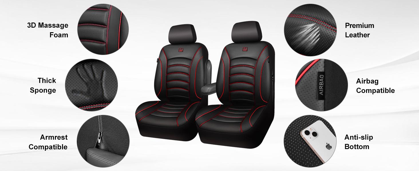 CAR PASS 3D Foam Mesh Leather Car Seat Covers Front Seats, Air Cool Mesh Front Seat Covers for Car, Universal Fit for SUV Truck Sedan Automotive, Armrest Airbag Compatible