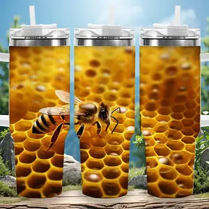 1pc 40oz Honeycomb Bee Tumbler with Lid, Insulated Travel Mug, Gift for Women Men, Ideal for Halloween, Independence Day, Memorial Birthday Gift, Coffee Cup, weird stuff