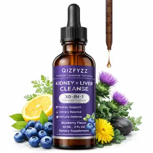 30-in-1 Kidney & Liver Cleanse Detox Drops with Cranberry, Milk Thistle & Chanca Piedra – Vegan Kidney Support Supplement for Urinary Tract & Liver Health, Blueberry Flavor