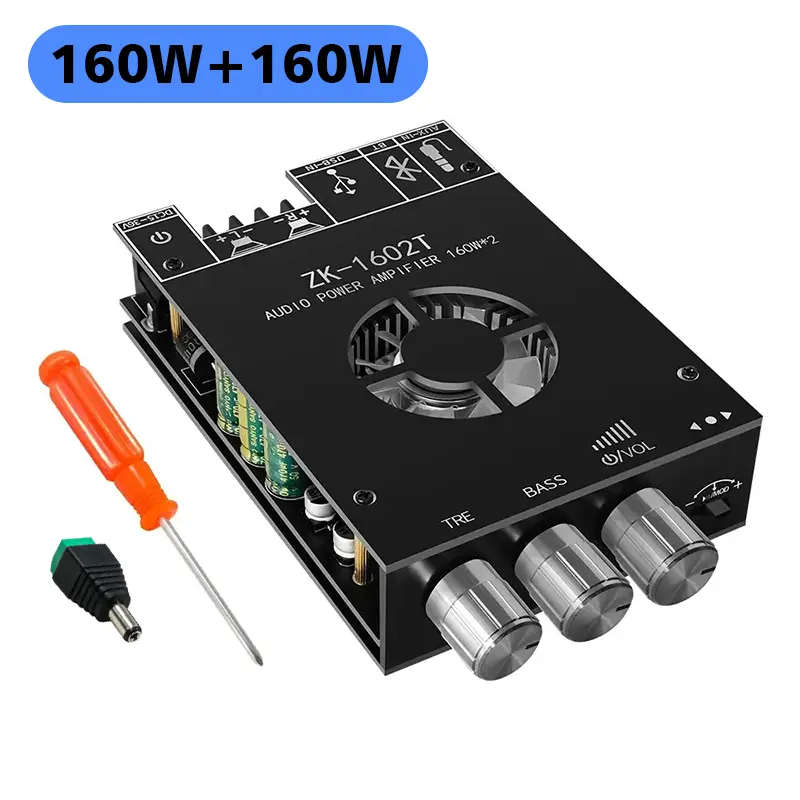 2.0 Channel Lossless Modified Home Amplifier Module - 160W+160W TDA7498E Hi-Fi Stereo Dual Board, Bluetooth 5.0 Wireless, Smartphone Controllable, Treble & Bass Knobs, Self-Assembled, Overload Protection, Aux Mode, DC Adapters Compatible, High-Power Opera