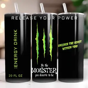 Monster Energy Drink Tumbler 20oz Skinny | Energy Drink Sublimation Design | Seamless Tumbler Design | Gift For Him And Her