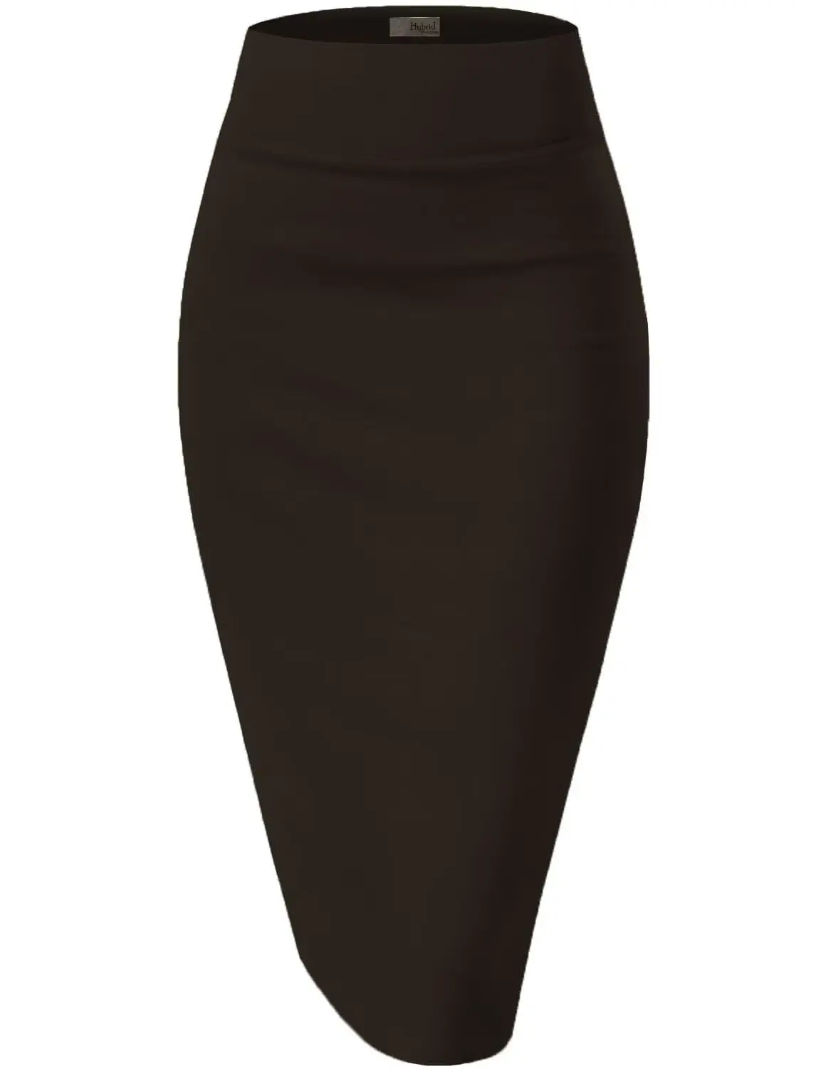 Lady's Elegant Pencil Skirt in Stretchy Nylon, High Waist Slim Fit Comfortable Knee Length for Business Office Wear