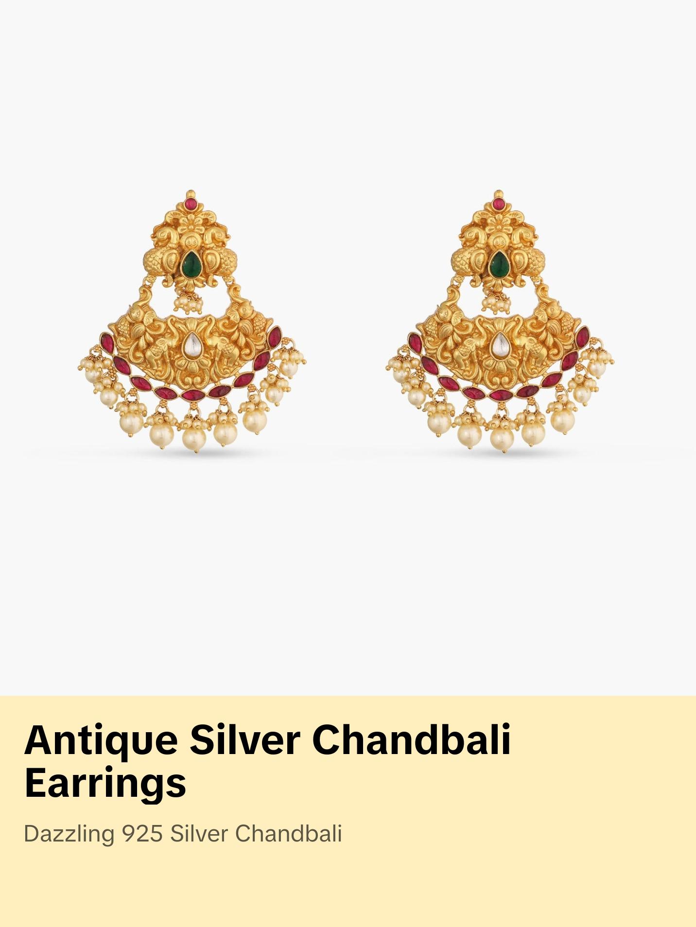 Avni Antique Silver Chandbali Earrings