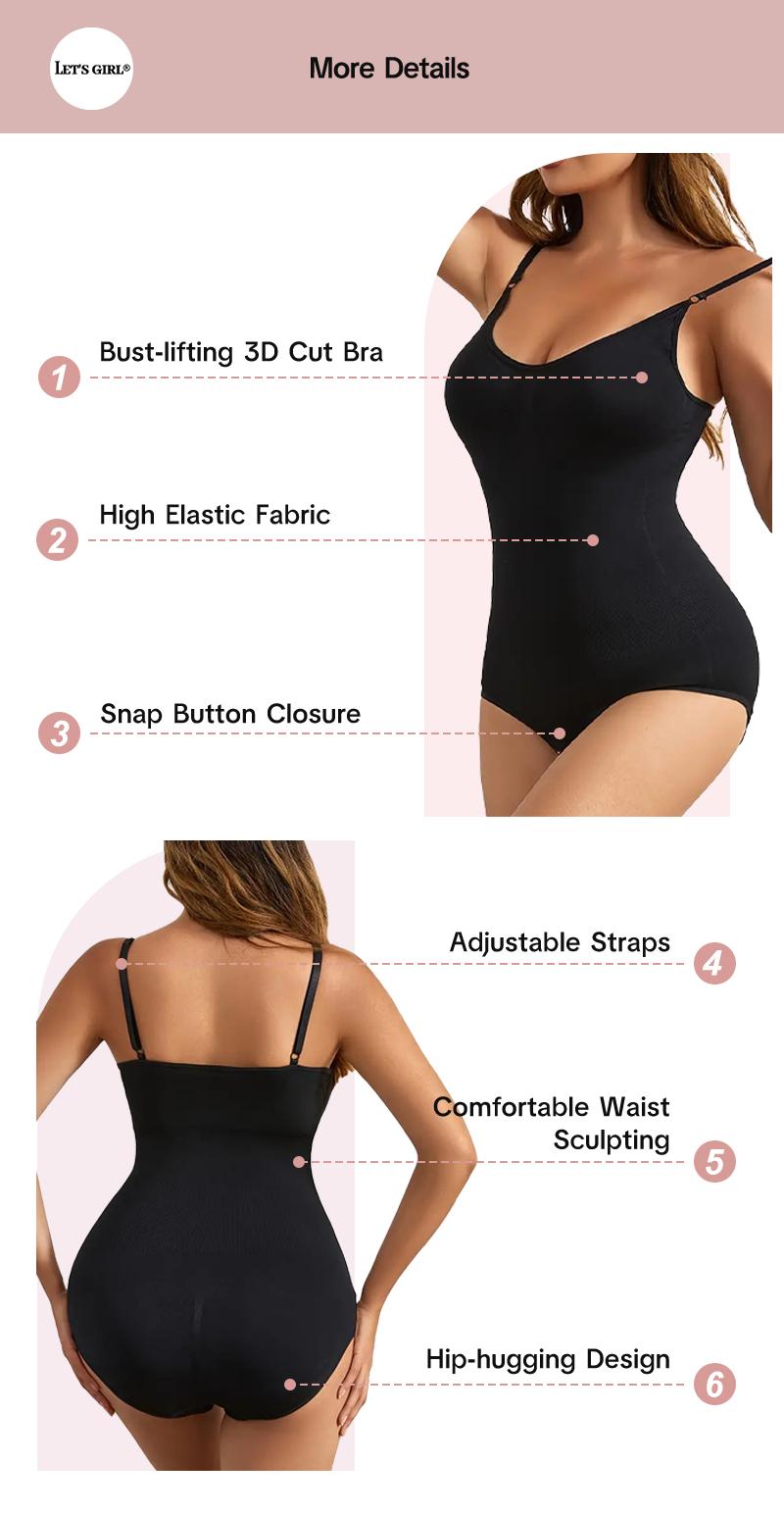 Women's Seamless Sexy Ribbed Bodysuit With Adjustable Spaghetti Straps & Sculpting Thong