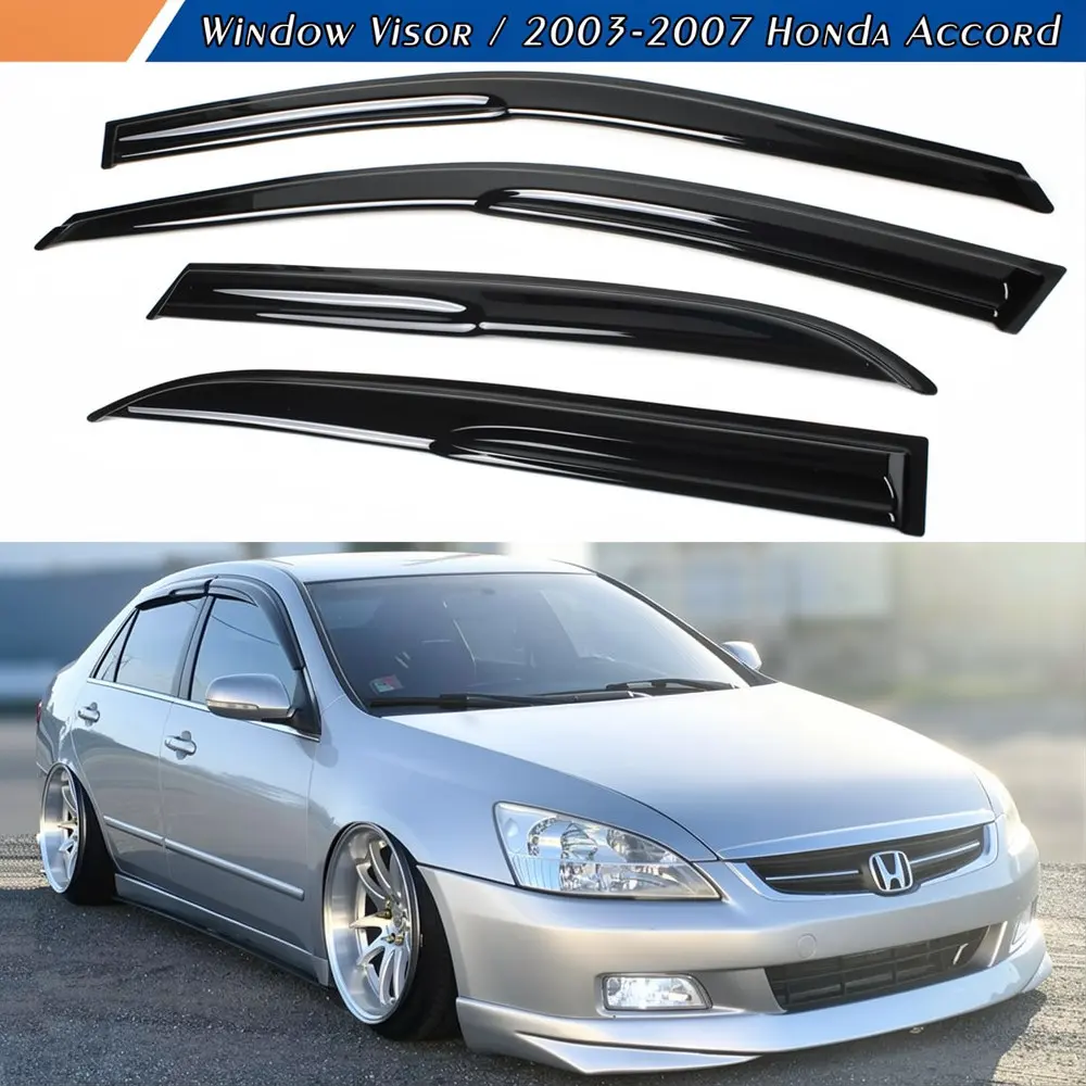 4Pcs Window Visors for 2003-2007 Honda Accord, Out-Channel Tape-On Outside-Mount Car Accessories, Rain Guards, Vent Deflectors, Sun Protection Dark Smoke Shields