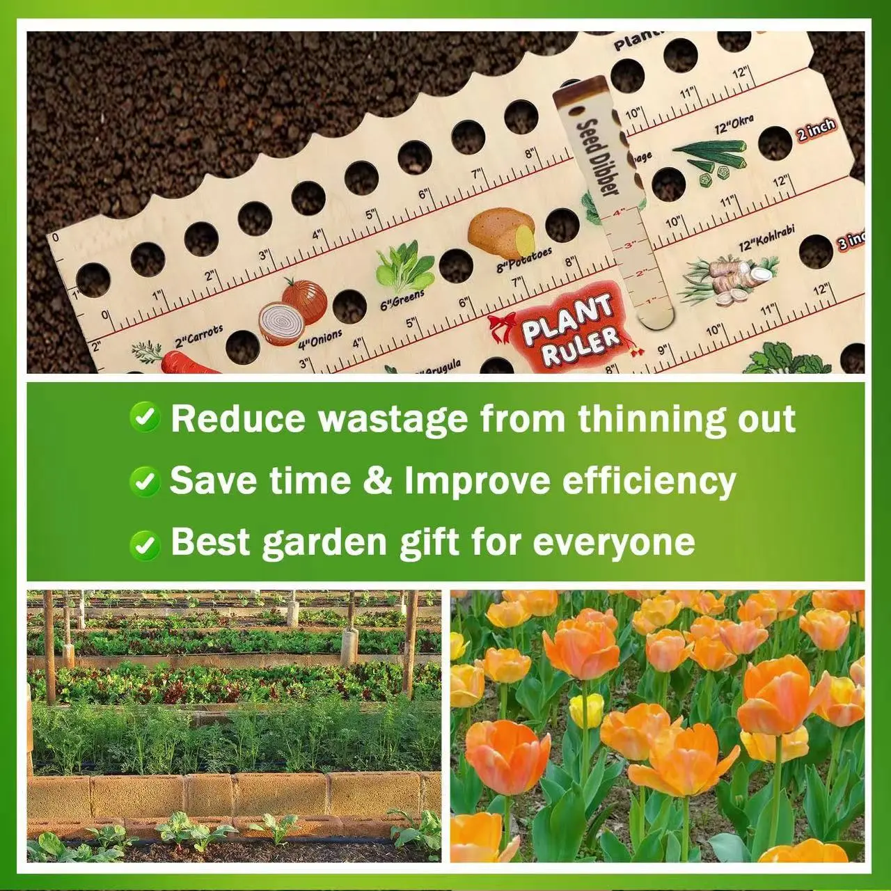 Wooden Garden Planting Ruler - Seed Spacing Guide with Plant Chart - 14 ...