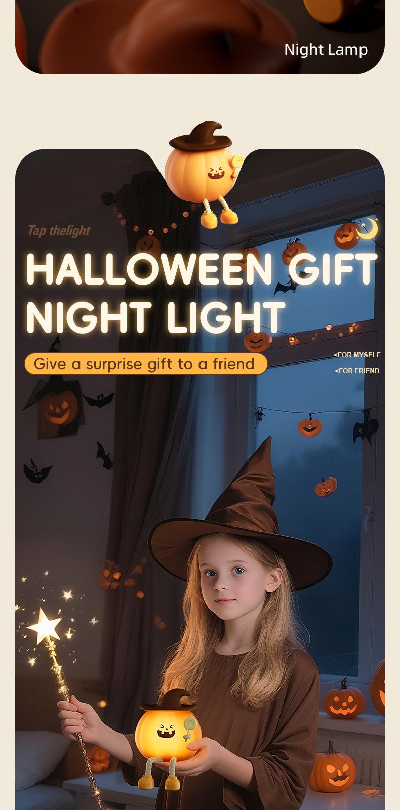 Christmas Mood Lights Mini LED 3-Level Dimmable Silicone Rechargeable Bedside Touch Lamp for Kids & Halloween Decor