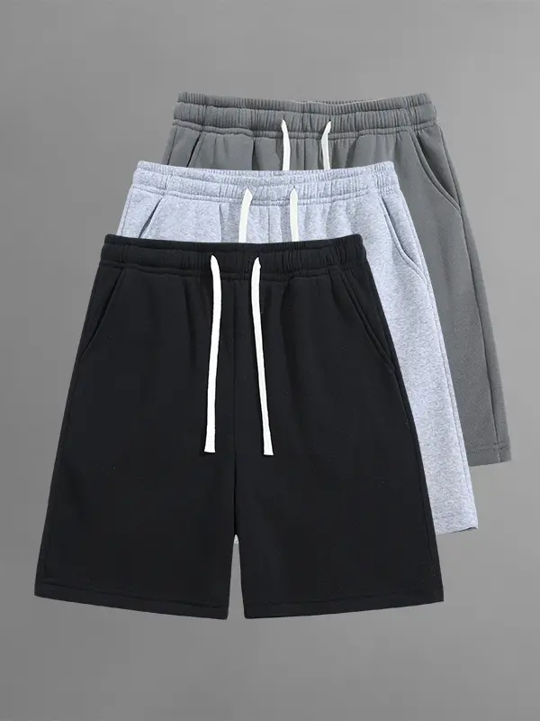 3-pack men’s summer loose mid-thigh shorts, solid color with a minimalist design, no unnecessary embellishments—suitable for home, sports, going out, and shopping.