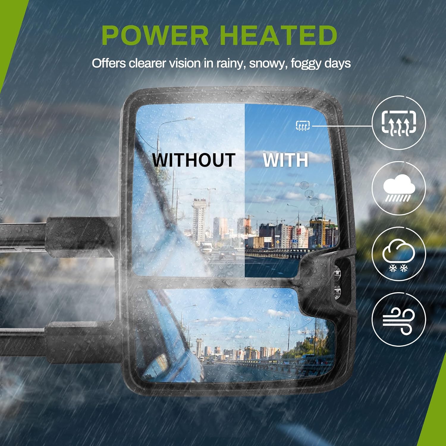 YITAMOTOR Towing Mirrors Compatible with 2007-2013 Chevy Silverado GMC Sierra 1500 2500HD 3500HD Extendable Power Heated Amber LED Turn Signal Manual Telescoping Folding Black Housing