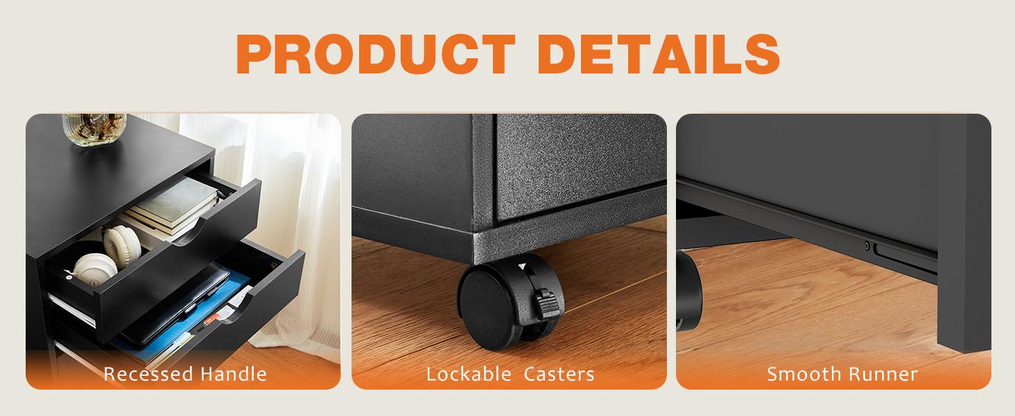 5 Drawer Chest Wood File Cabinet Rolling Organization Storage Dresser with Wheels for Home Office