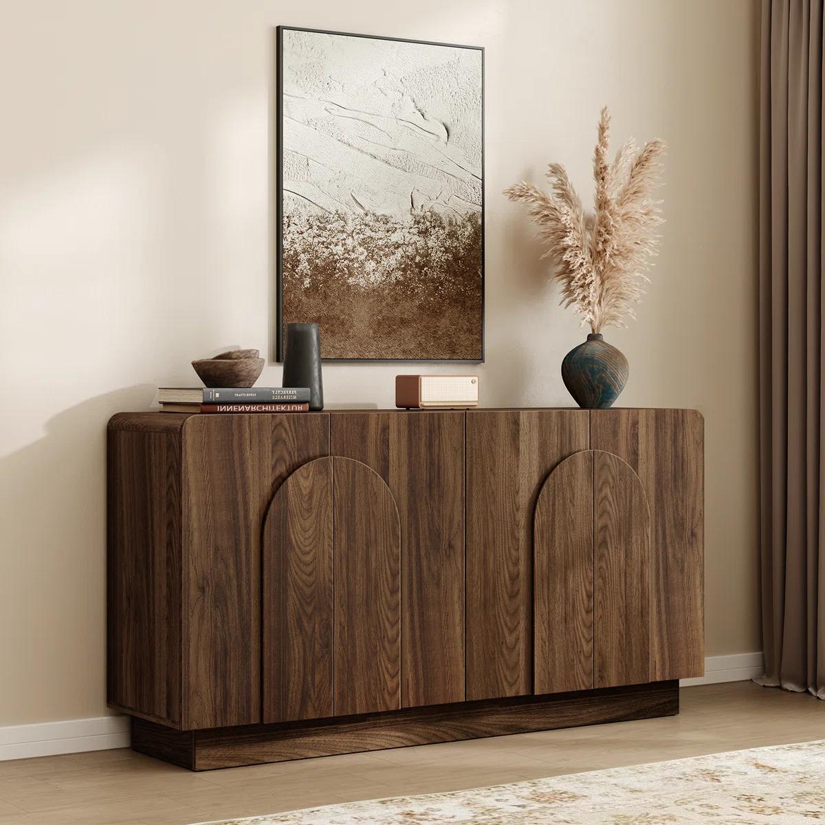 【SPOTLIGHT DAY】ONBRILL Gorgeous 31.5"/60" Sideboard Buffet Cabinet with Storage, Curved Design Modern INS Coffee Bar Cabinet with Doors, Farmhouse Storage Cabinet with Adjustable Shelves for Living Room Kitchen Hallway,Bedroom Furniture