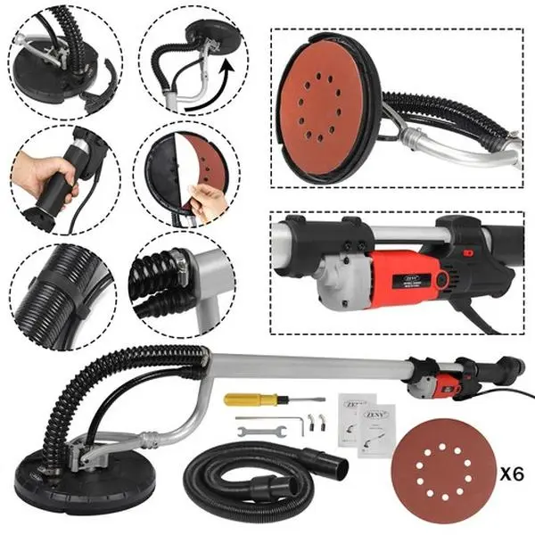 Segawe 1x Drywall & Ceiling Sander - 800W Heavy Duty Commercial Electric Power Tool, Adjustable Variable Speed 1000-2200 r/min Round Sanding Pad, Sanders, 1X Drywall Sander