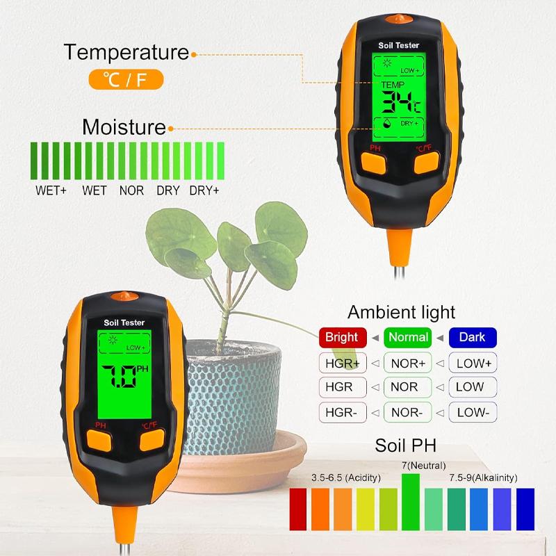【Clearance Sale】 4-in-1 Soil Detector | PH Meter & Moisture/Temperature/Humidity Tester — Flower Pot Planting & Garden Care Essential Tool Set. Decor water plant