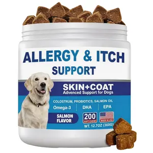 Dog Allergy Chews 200ct, Dog Allergy and Itching Skin Relief Bites Anti-Itch Skin & Coat Chewable Immune Support with Colostrum for Itchy Skin and Itchy Ears Licking Paws for Dogs Seasonal Allergies