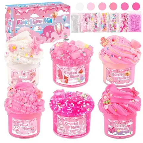 6 Pack Pink Cloud Slime Kit for Kids – Fluffy Slime Set for Girls & Boys Ages 4–10, DIY Slime Toys, Party Favors & Goodie Bag Stuffers, Birthday Gift for Girls, Fun Gift for Kids
