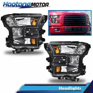 CROSSDESIGN Pair Headlights Assembly Fit For Ford F-150 All 2015 2016 2017 Black Housing