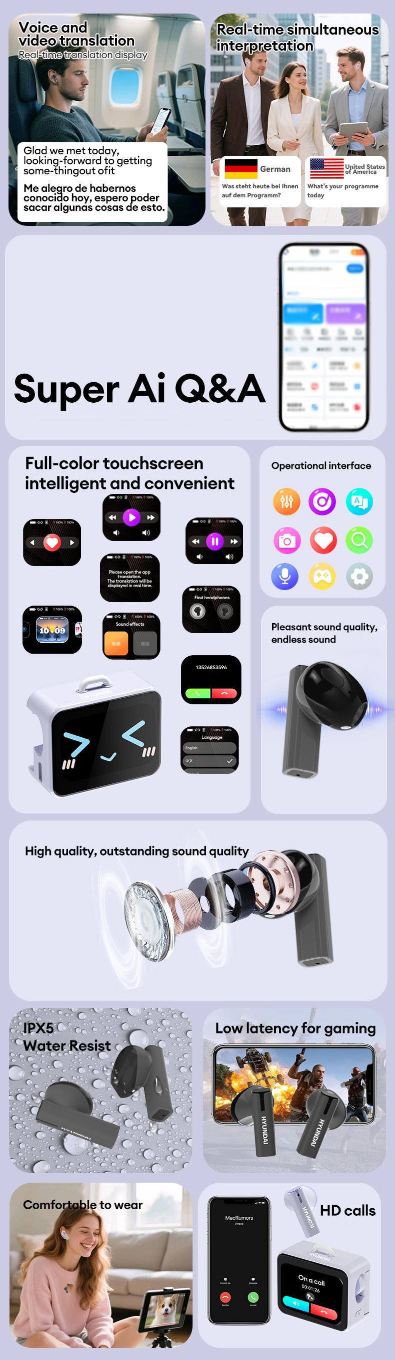 HYUNDAI C19 Multifunctional In-Ear Wireless Headphones with Bible Prayer App, Bluetooth 6.0, LED Smart Screen, Find Earbuds Anti-Loss Function, Hi-Fi Sound, Audio Earbuds for Music, Prayer & Calls, Ideal Gift for Men & Women, Compatible with Android & iOS