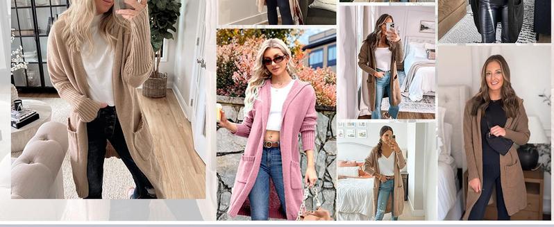 Imily Bela Womens Long Cardigans Cable Knitted Open Front Oversized Hooded Outerwear Sweater Coat