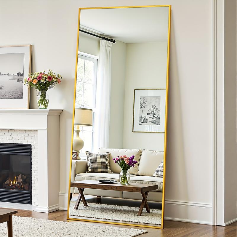 Full Length Mirror | 71"x32" and 59"x16" Oversized Floor Mirror with Stand, Arched Full Body Mirror Standing Leaning Against Wall, Hanging Mounted Mirror, Shatterproof Tempered with Brass Frame, Suitable for Bedroom, Bathroom, Living Room Decoration