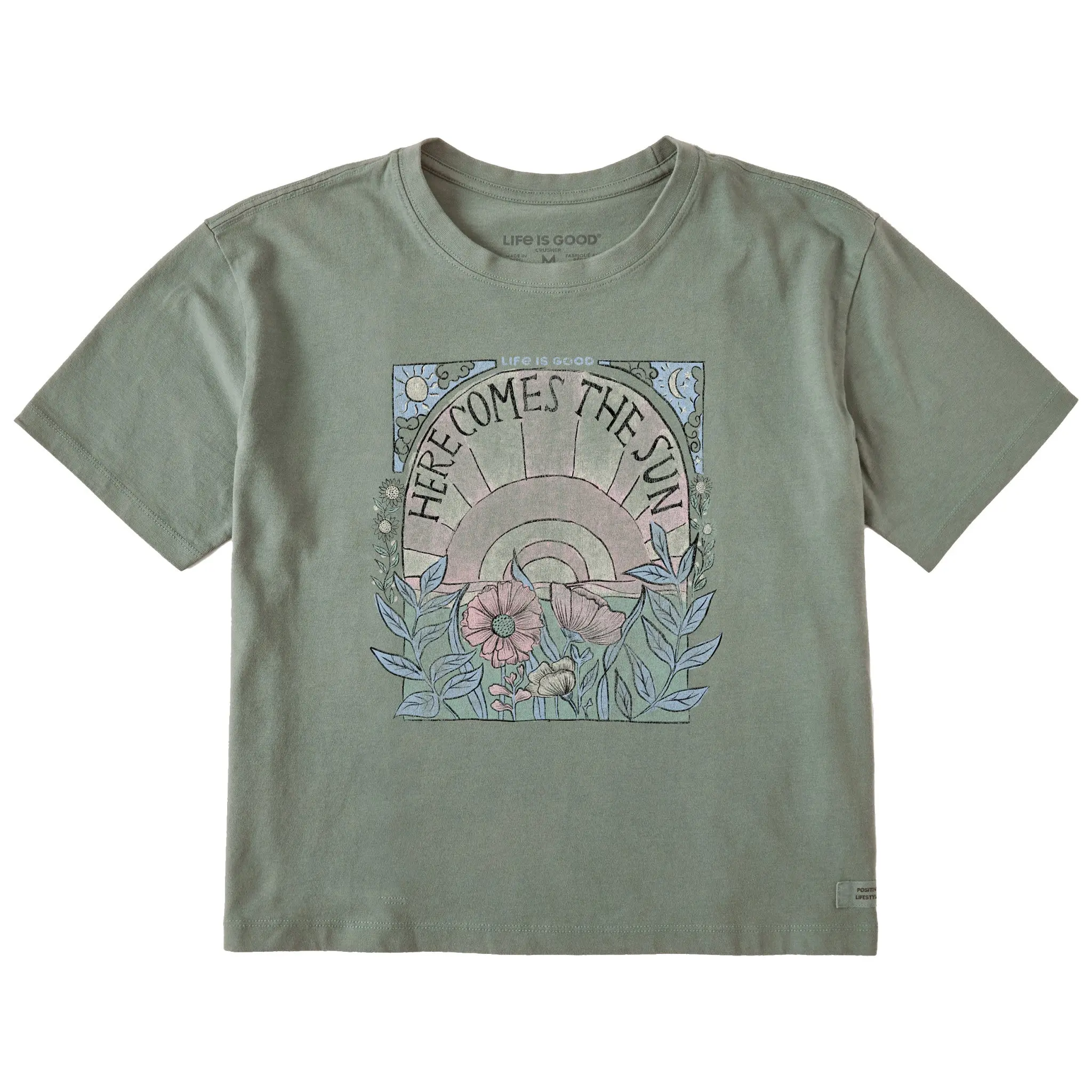 Women's Here Comes The Sun Hippie Short Sleeve Crusher Boxy Tee