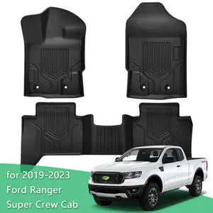 KUST Custom Fit Floor Mats for 2019-2023 Ford Ranger Super Crew Cab 3PCS TPE All Weather Protection Black Liners Raised Edges Waterproof Easy Clean Car Interior Accessory