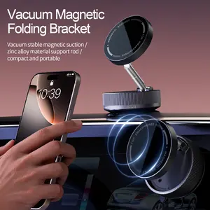 Vacuum Magnetic Car Phone Holder Mount - Foldable 360° Adjustable MagSafe Compatible Stand with Strong Suction Cup, Zinc Alloy Arm, Multi-Angle Rotation for iPhone 16/15/14/13/12 Series & Universal Smartphones Dashboard Windshield Desk