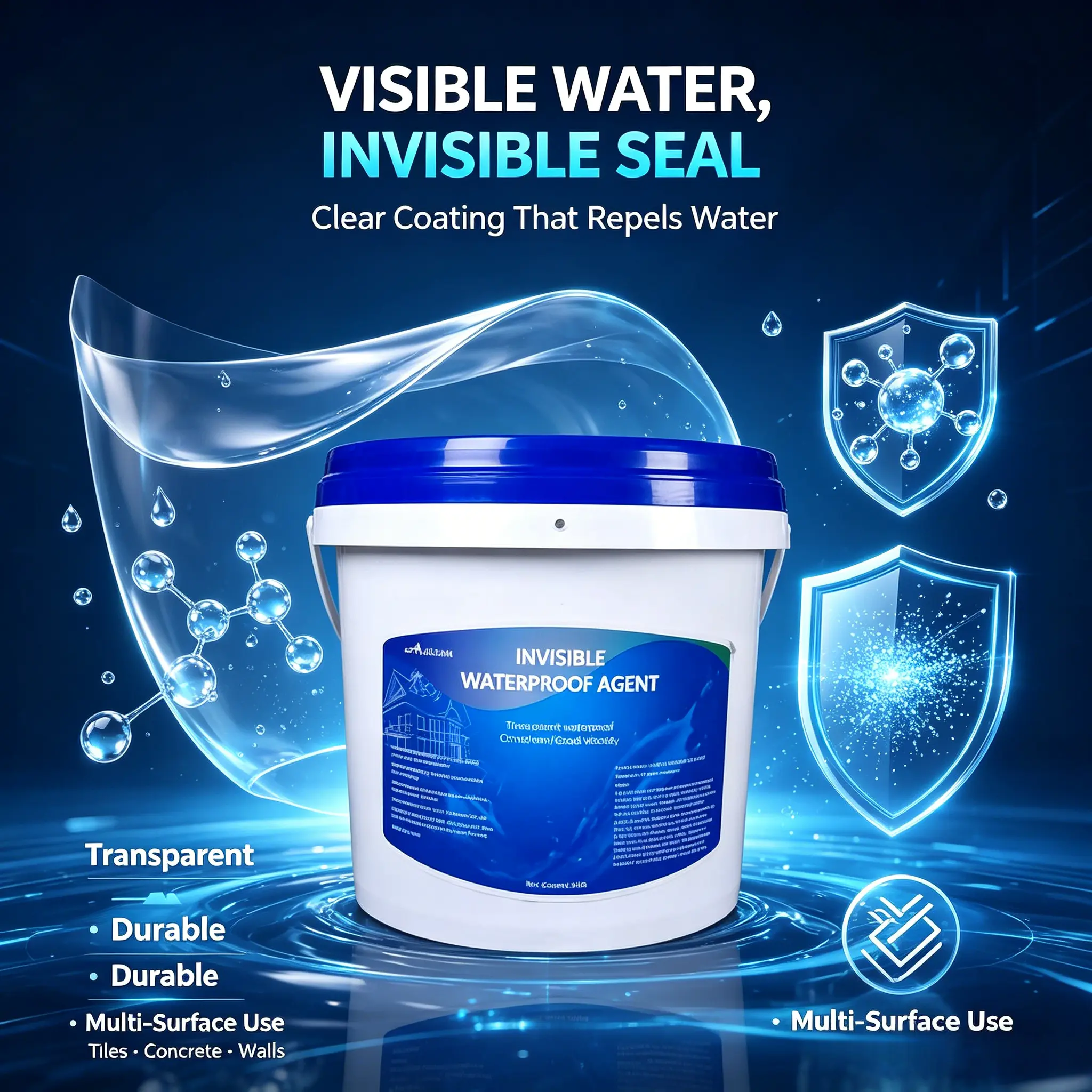 3kg Bucket Invisible Water Resistant Agent with Brush - Multi-Surface Cement Repair Material Waterproofers, Leak & Crack Repair Sealant for Bathroom Ceramic Tile, Concrete Wall, Asphalt Roof Masonry (No-Demolition Solution), Stone