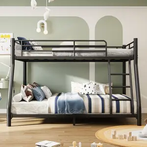 Twin Over Full Bunk Bed, Metal Bunk Bed Frame with Ladder, Safety Rail & Steel Slats, Space-Saving Bunk Beds for Teens Adults, Noise Free for Dorm Bedroom, No Box Spring Needed