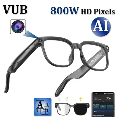 VUB Wearable Smart Glasses - Casual, Slim Feels Light on Your Face, Lightweight for Long Wear, Integrated 8MP Camera, 4000p Video Recording, Photochromic Automatic Lens Color Adjustment, Voice Control, Wireless Connectivity