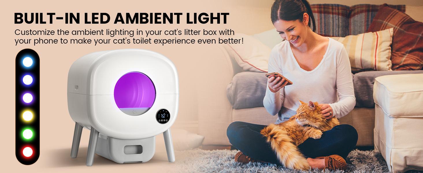 Self Cleaning Litter Box,Large Capacity Automatic Cat Litter Box Self Cleaning for Multiple Cats with App Control and Safety Protection,2 Roll Litter Bags,White