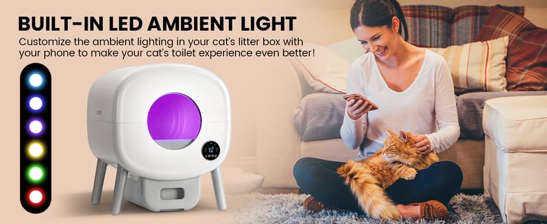 Self Cleaning Litter Box,Large Capacity Automatic Cat Litter Box Self Cleaning for Multiple Cats with App Control and Safety Protection,2 Roll Litter Bags,White