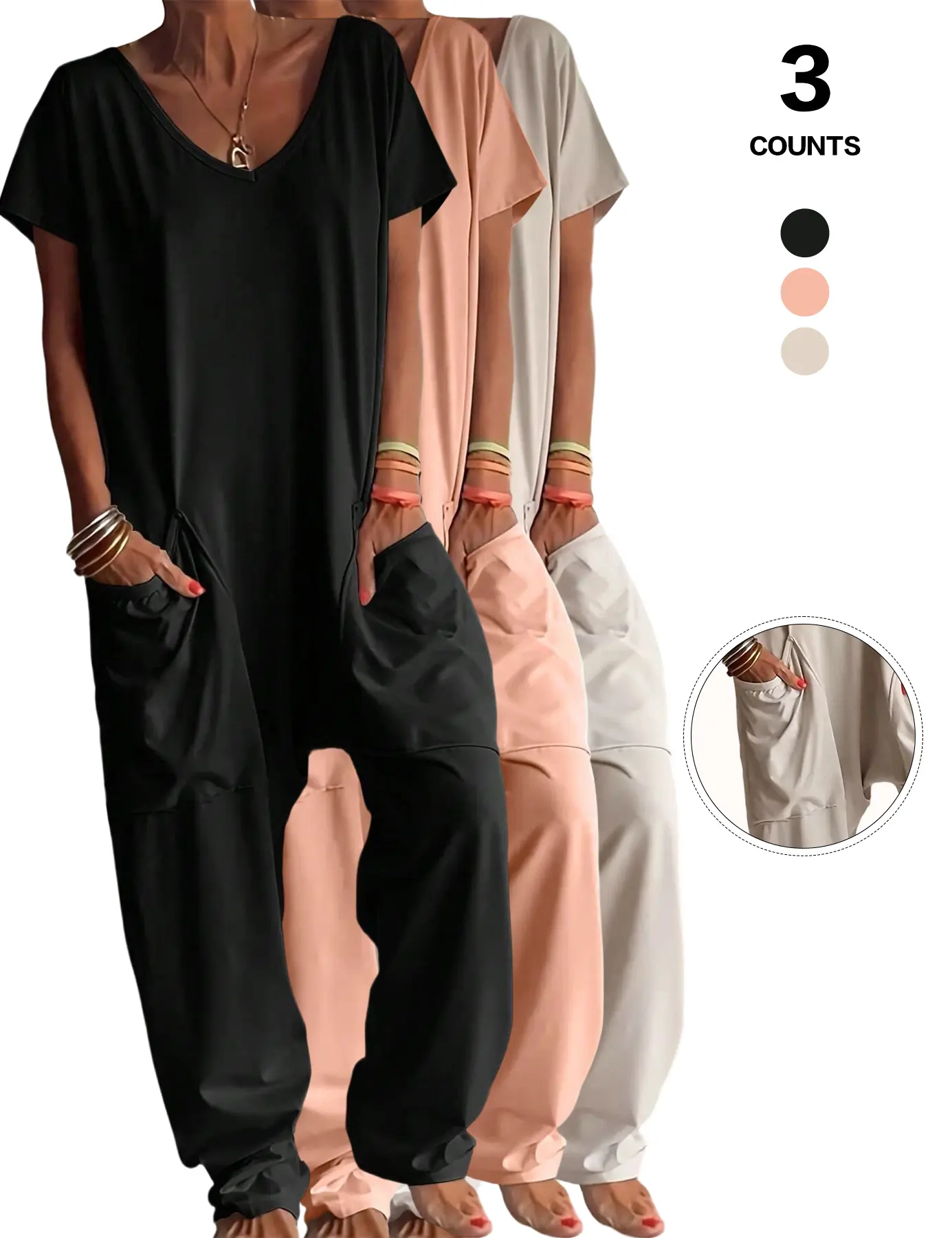 Women's 1 Piece/3 Pieces Workwear Jumpsuit Casual Jumpsuits Casual Comfortable Everyday Home Wear, Casual Comfy Overalls, Fitted Plain Solid Minimalist Basic Style, Daily Wear Jumpsuit, All Seasons, Outer Wearing Available, Womenswear